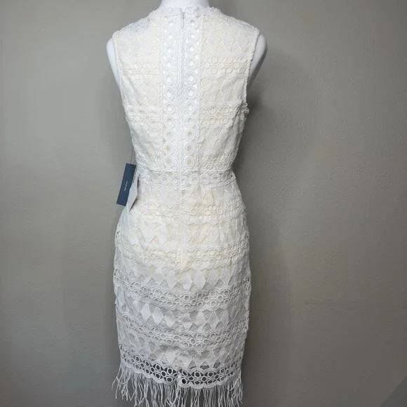 Lulus S Kenna White Crochet Lace Fringe Bachelorette Bodycon Dress Bridal Easter - Picture 4 of 12